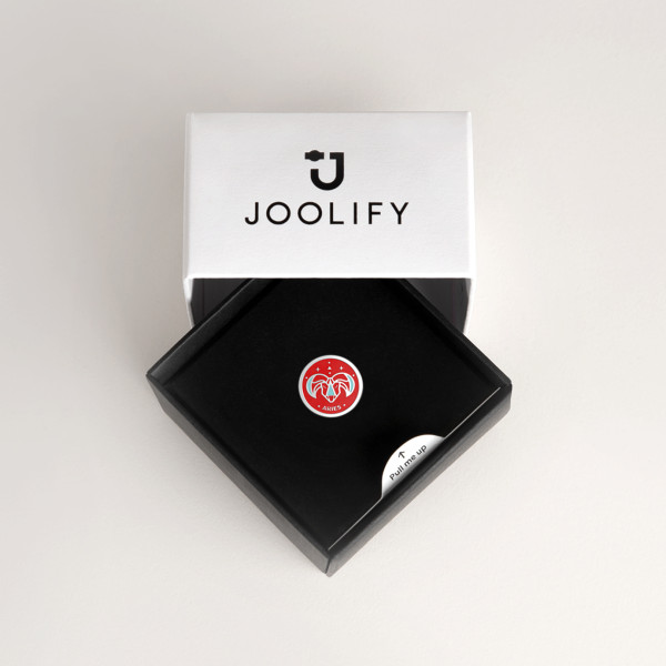 Packaging Joolify του Joollion Charm με το ζώδιο Κριός (Aries) σε κόκκινο σμάλτο. Εναλλασσόμενο κόσμημα (joollion) από επιπλατινωμένο ασήμι 925.