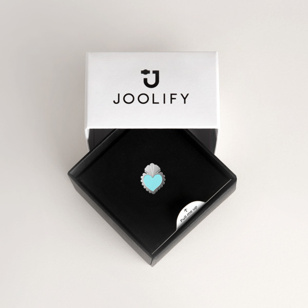 Packaging Joolify του Joollion Charm Azul Corazon με τιρκουάζ σμάλτο. Εναλλασσόμενο κόσμημα (joollion) από επιπλατινωμένο ασήμι 925.