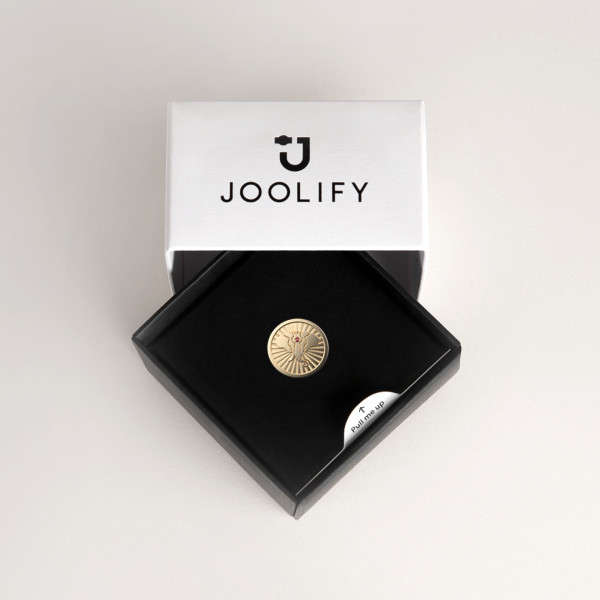 Packaging Joolify του Joollion Charm Elephant. Εναλλασσόμενο κόσμημα (joollion) από επιχρυσωμένο ασήμι 925 με χρυσό 18k.